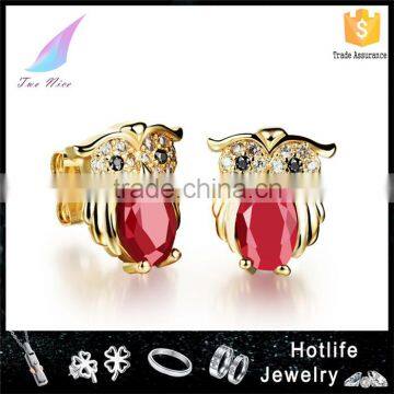 Red CZ Stone Fashion Jewelry 2016 Owl Women Girl Earring