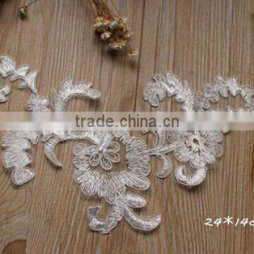 Wholesale Wedding Gown White Lace Applique,White Embroidery Bridal Lace Applique