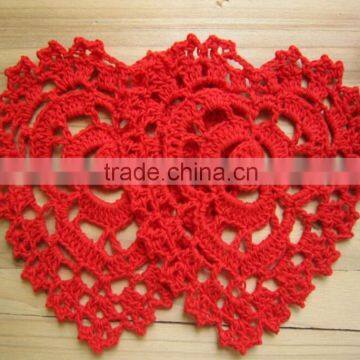 Red heart shape crochet doilies,customized cotton coasters for table dec.