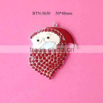 2015 Hot selling factory price new style santa 50*48mm rhinestone button fashionable pendent decorations in stock (btn-5630)