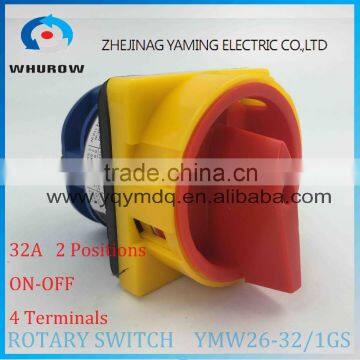 Rotary switch YMW26-32/1GS with padlock handle changeover cam switch 32A 690V 2 positons 1 section 4 terminals sliver contact