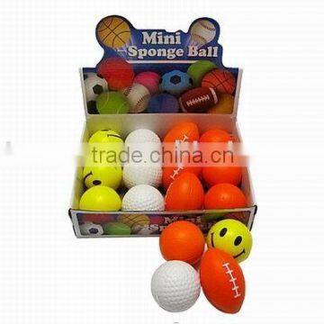 MINI SPONGE BALL--2.5"IN VOLLEYBALL ,GOLF, SOCCER ,SMILE FACE BALL 4 ASST.