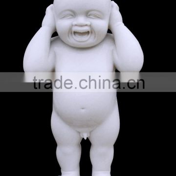 Naked Baby Kid Statue White Marble Stone Hand Carved Sculpture for Home Garden