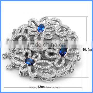 Hot 925 Sterling Silver Micro Pave Zircon 4 Strands Round Flower Garland Pendant Connector Clasps For Pearl Necklaces SC-CZ024