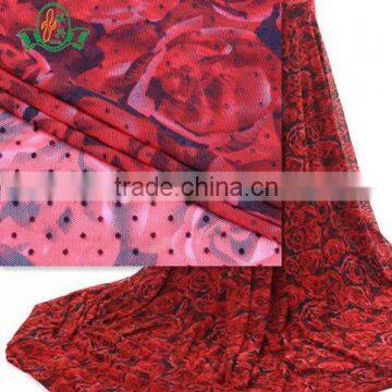 fashion polyamide stretch mesh flocking fabric printed