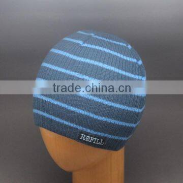 WHOLESALE DESIGN LOGO KNITTING STRIPPED BEANIE HAT WITH WOVEN LABEL