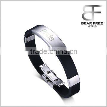 Fashion Mens Elegant Genuine Silicone 316L Stainless Steel Pride Bracelet for Gay