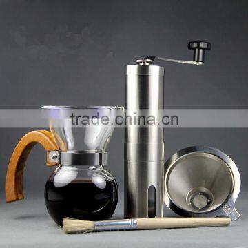 stainless steel coffee grinder with pour over coffee maker set, pour over coffee maker, coffee grinder, frech press coffee maker