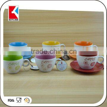 90cc mix color ceramic coffee logo white inside espresso ceramic tea cup and saucer