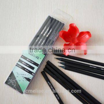 7" standard size hexagonal shape sharpened black linden wood 2.2mm lead black knight HB pencil