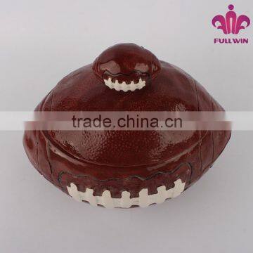 OEM football shaped ceramic hand painted cookie jars,ceramic rugby cookie jar