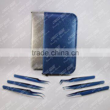 blue plasma color coated eyelash extension tweezers kit