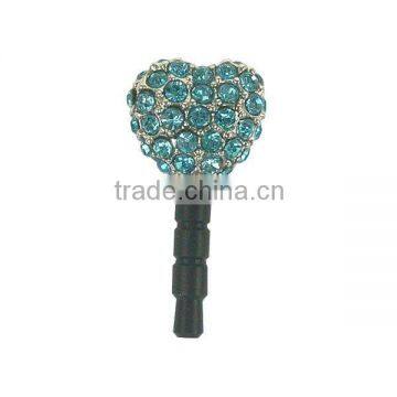 promotional fashion diamond heart shaped earphone dust plug for phone,designed by (C) charis,OEM service