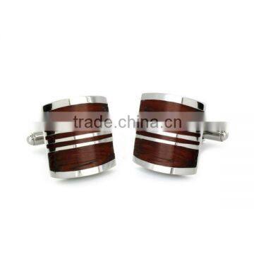 Stainless Steel Red Wood Inlay Art Deco Cufflinks Back