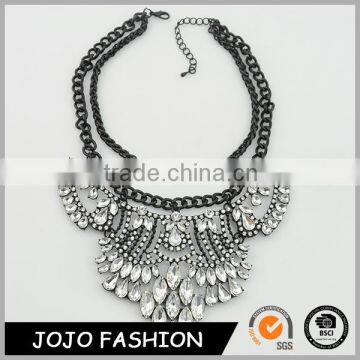 Alibaba Jewelry Black Crystal Metal Chain Ethnic Statement Necklace