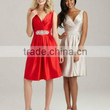 New Arriva V Neckline Satin Natual Waistline Bridesmaid Dress (BDAL-4001)