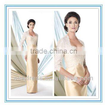 Shantung Sheath with Hand-Beaded Metallic Embroidered And Scalloped Elbow-Length Sleeves Mother of the Bride Dress (MOMO-3044)