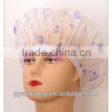 New style factory supply purple strip pattern dots printed environmently friendly shower caps or hats for hotel and home,etc.