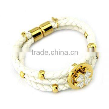 White genuine leather multi layer stainless steel bio magnetic bracelet braided magnetic bracelet custom magnetic bracelet