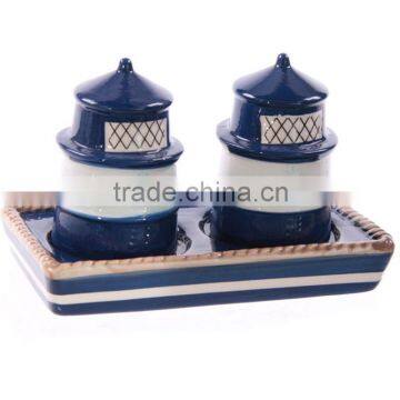 ceramic Lighthouse salt and pepper shaker with holder