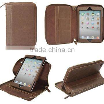 Vintage Leather 360 Degree Rotating Stand Portfolio Zip Case for iPad Mini 4