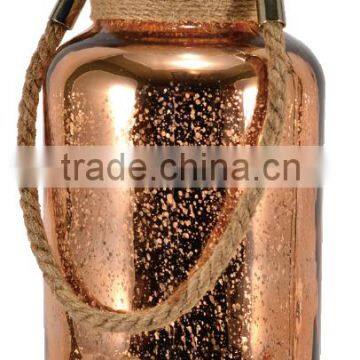 10'' Mercury Glass Jute Canister With 20 LED Battery Operated String Light