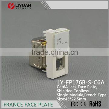 LY-FP176B-S-C6A OEM France Type CAT6a STP Keystone Jack Toolless Single Module