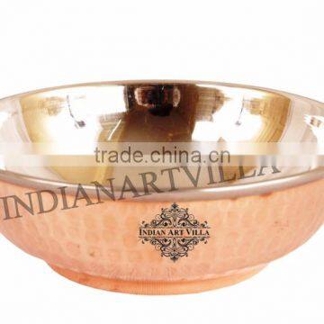 IndianArtVilla Handmade Steel Copper Hammered Serving Kadhai Karahi Wok 700 ML - Serving Dish Curry Home Hotel Restaurant