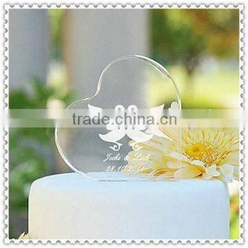Engraved Crystal Swan Heart Shape Wedding Cake Topper