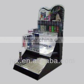 Black acrylic cosmetic showcase display shelf 3 tier counter