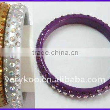 Popular Plastic Narrow Resin Bangles with Rhinestone(FCH-10659)