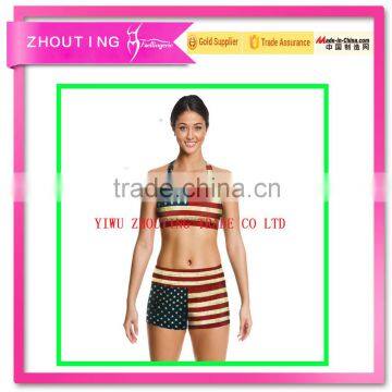 The new foreign trade 2016 American flag printing yoga clothes together tight quick-drying shaping vest suits female