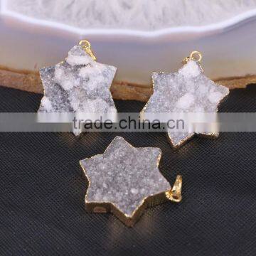 Natural Stone Star Pendant Fashion Gold Plated Edged Druzy Quartz Pendant