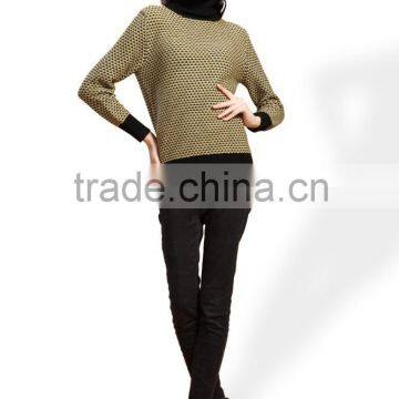 Women Jacquard Knitting Cashmere Sweater, Ladies Delicate Black Neck Sweater