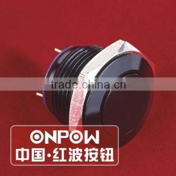 ONPOW 16mm flat head vandal resistant metel black aluminium push button switch with 1NO contact ( GQ16F-10/J/A) CE, RoHS