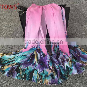 2016 Fashion Ladies Flower Print Chiffon Viscose Fashion Scarf Shawls and Stoles Solid Color photo-4