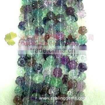 Wholesale popular Semi-precious stone Rainbow Fluorite rose flower carving loose beads