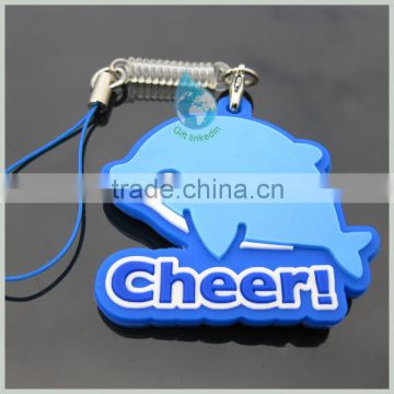 2014 cheap dolphin blue shape plastic key chain