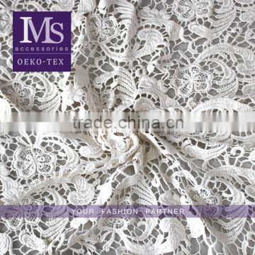 2016 fancy white embroidery flower cotton fabric, Water soluble guipure lace fabric