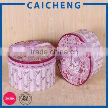 Round Shape Package Cardboard Hat Box With Ribbon