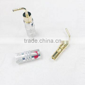 New 24K Gold For Nakamichi Speaker Pin Angel 2mm Banana Bend Plugs Speaker Wire Screw Lock Connector