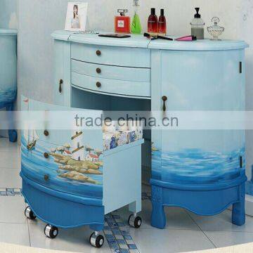 Mediterranean Style Dresser, Sailing Boat Handpainting Dressing Table and Chair, Wooden Multifunctional Dresser (BF01-X1155) photo-2
