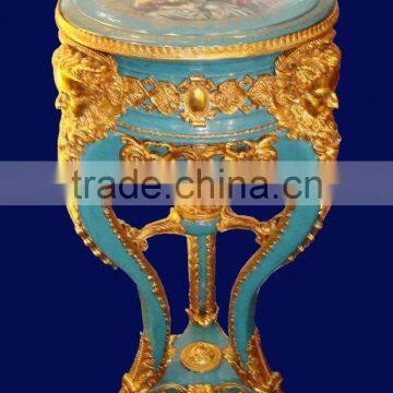 Antique European Small Round Porcelain Table, Hand Painted Ceramic Telephone Table, Home Decorative Gilt Brass Mounted Side Tabl photo-5