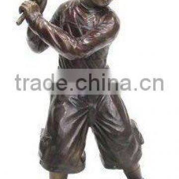 bronze baseball statue small boy playing baseball in garden