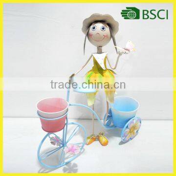 Garden planter girl iron bicycle home decor