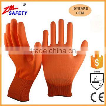 General Purpose Work Safety Orange PU Hand Gloves with Seamless Knitted Shell