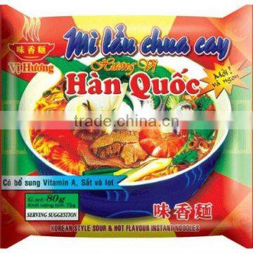 Korean style sour and hot flavour instant noodles in pack