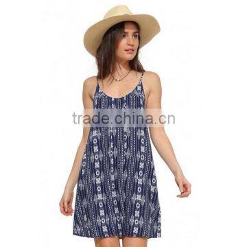 Girls Cami ethnic print spaghetti straps linen backless loose short casual dress