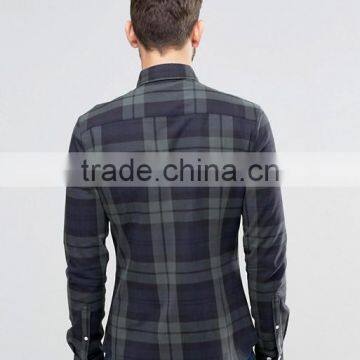 Custom Embroideried Logo New Design Long Sleeve Mens 97% Cotton 3% Elastane All Check Print Skinny Fit Fashion Shirts photo-2