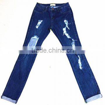 ladies ripped denim long pants